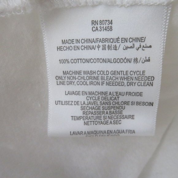 BCBG Sheer White Cotton Blouse Large Button Up Roll Tab Long Sleeves - Picture 8 of 9